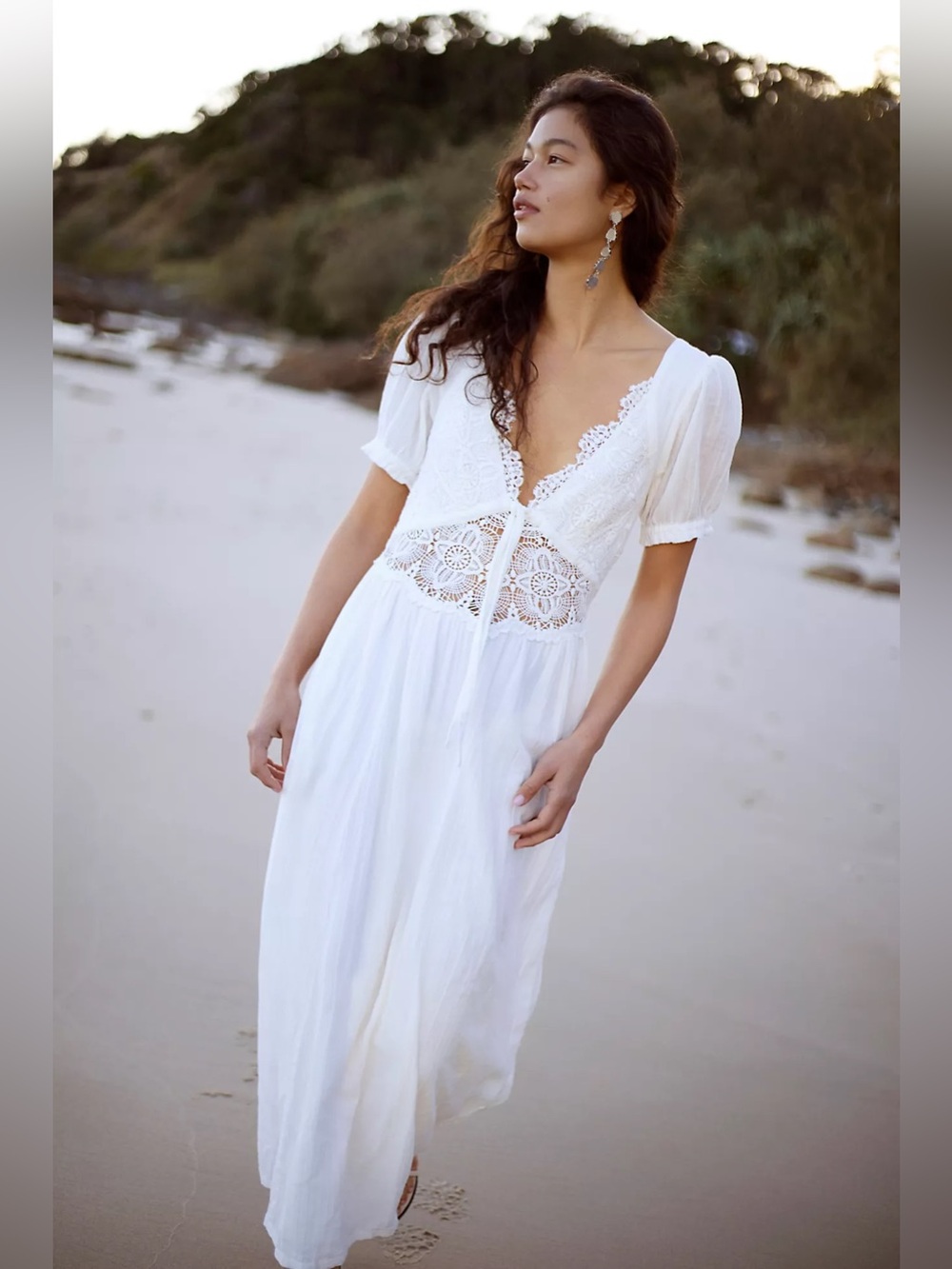 Free People All You Need Is Lace Midi Dress Size XL White Lace-Trim Cottagecore